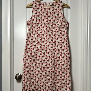 Herman Geist Vintage Red and Pink Floral Sleeveless Midi Dress Cottagecore Style